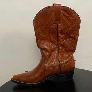 Vintage Tony Cat Rustic Brown Western Cowboy Boots Casual
